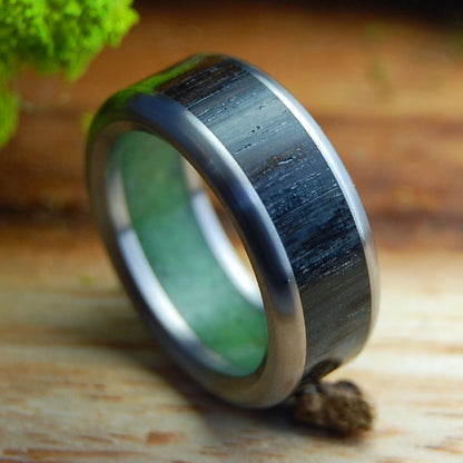 ROUNDED IRISH BOG CONNEMARA | Men's Connemara Marble, Irish Bog Oak & Titanium Wedding Ring - Minter and Richter Designs