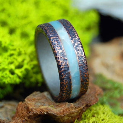 Rounded Copper Larimar Wide | Men's Larimar Stone, Copper & Titanium Wedding Ring