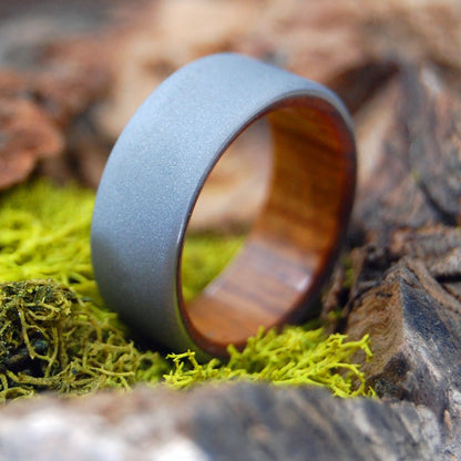 Sandblasted Ancient Kauri Kore | Men's Kauri Wood & Titanium Wedding Ring - Minter and Richter Designs