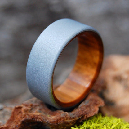 Sandblasted Ancient Kauri Kore | Men's Kauri Wood & Titanium Wedding Ring - Minter and Richter Designs