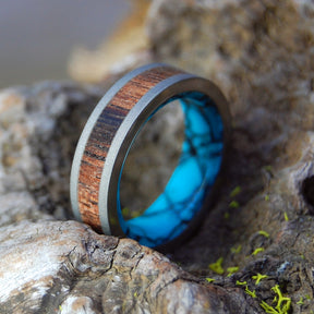 KOA ON A FLAT SEA |  Turquoise & Koa Wood Wedding Band - Minter and Richter Designs