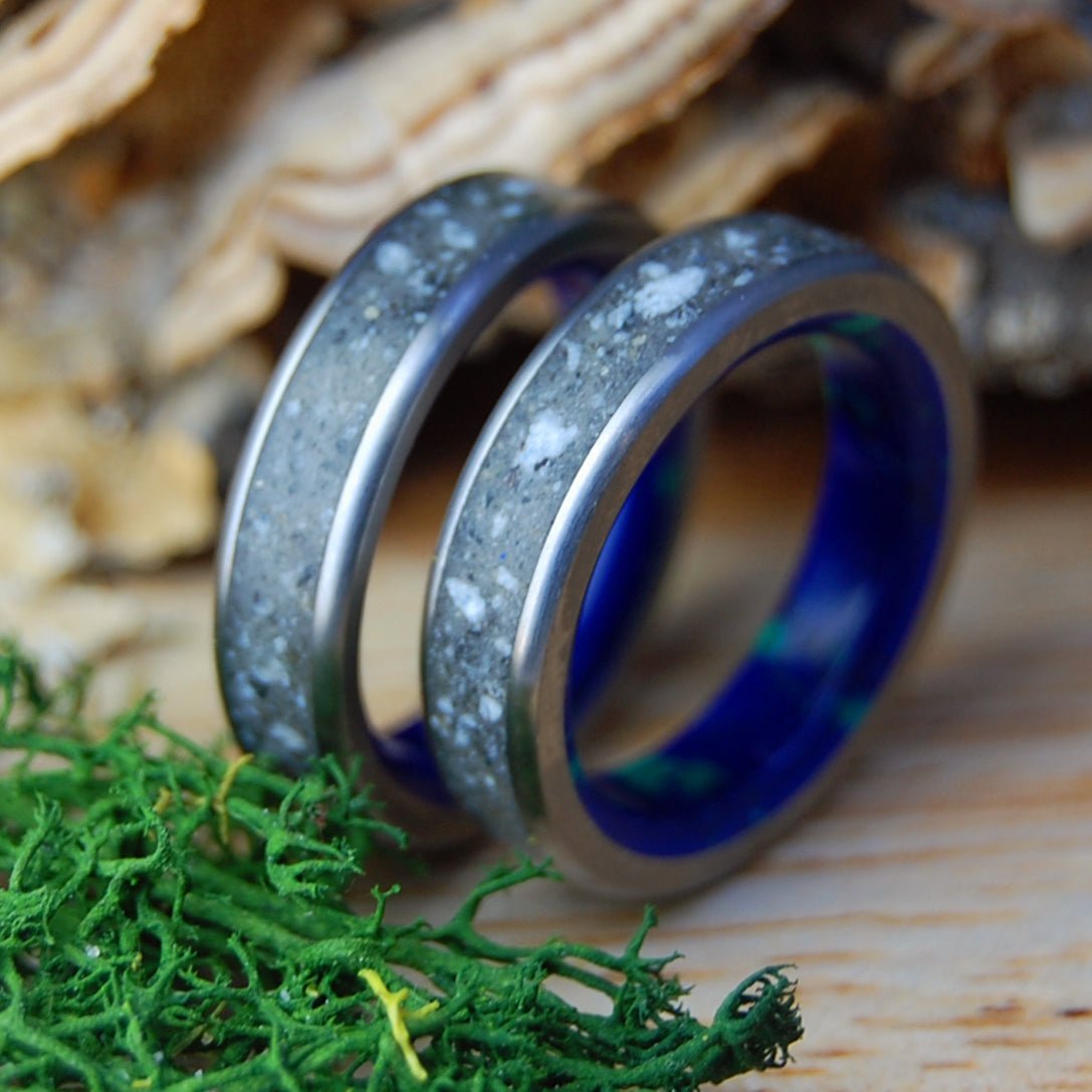 SAPPHIRE LAKE TAHOE NARROW SET | Azurite Stone & Lake Tahoe Rocks - His & Hers Wedding Bands - Stone Wedding Rings - Minter and Richter Designs