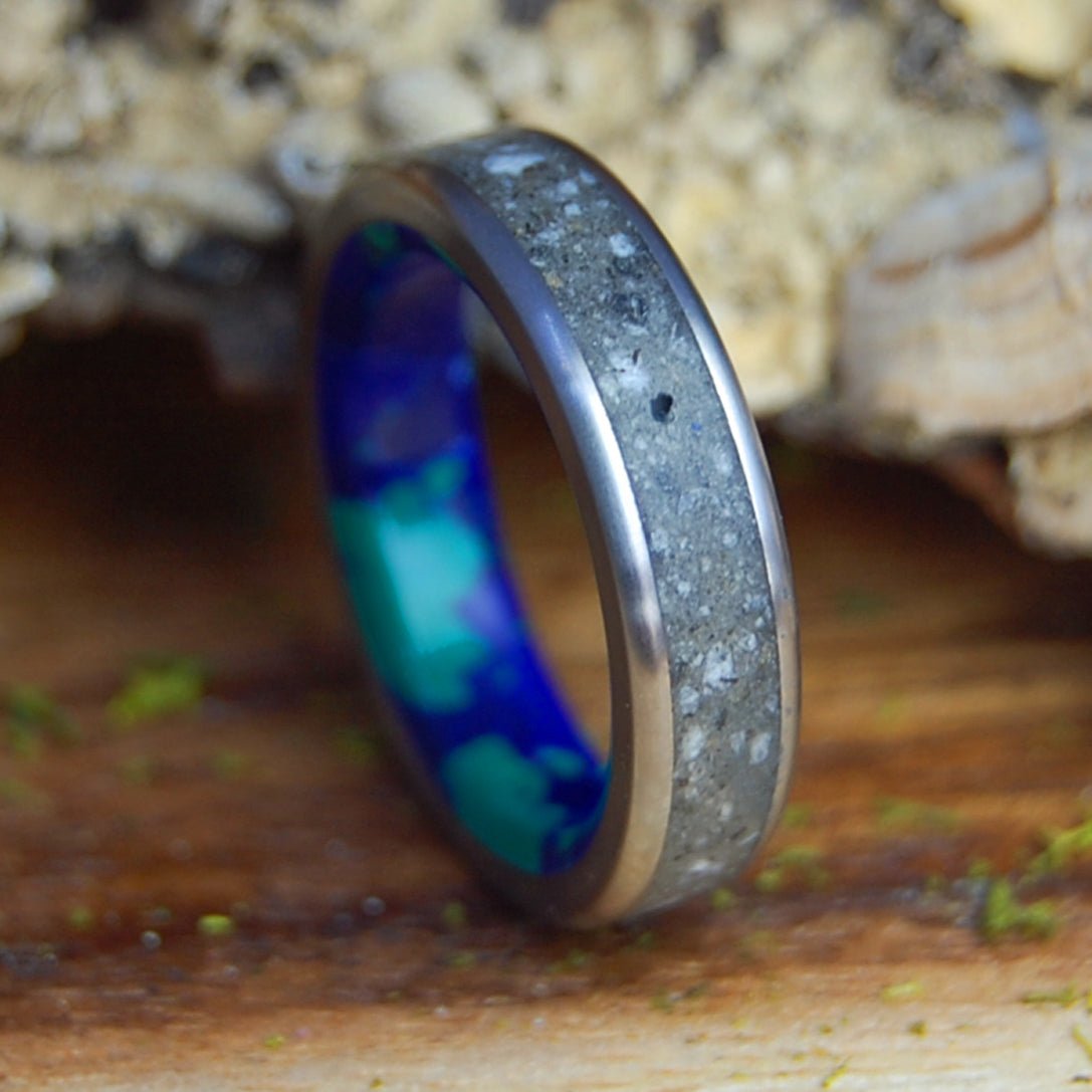SAPPHIRE LAKE TAHOE SPOTTED NARROW | Azurite Stone & Lake Tahoe Rocks - Unique Wedding Ring - Stone Wedding Ring - Minter and Richter Designs