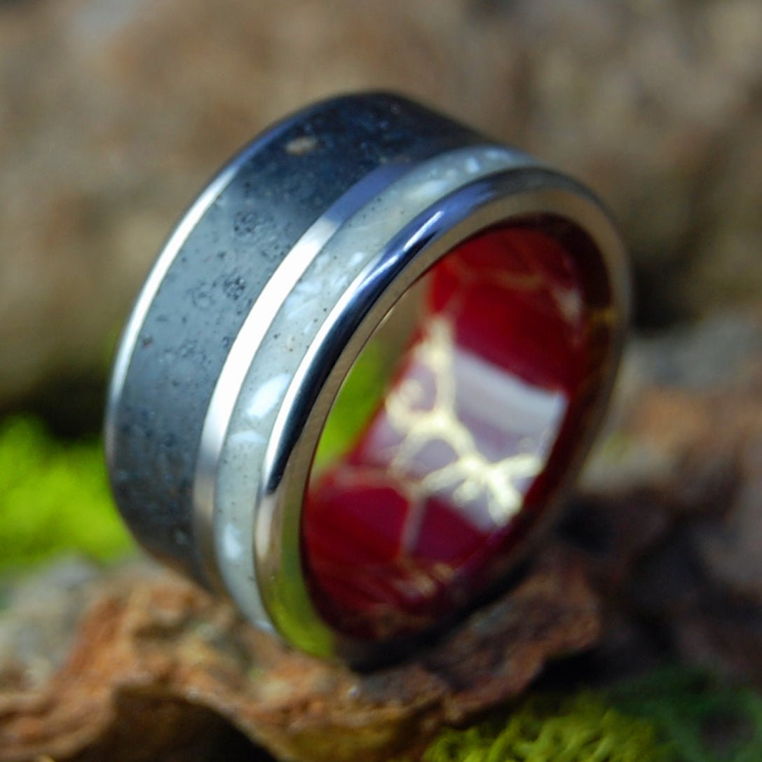 Scandinavian Wolf | Men's Wolf Teeth, Norway Beach Sand & Jasper Wedding Ring - Minter and Richter Designs