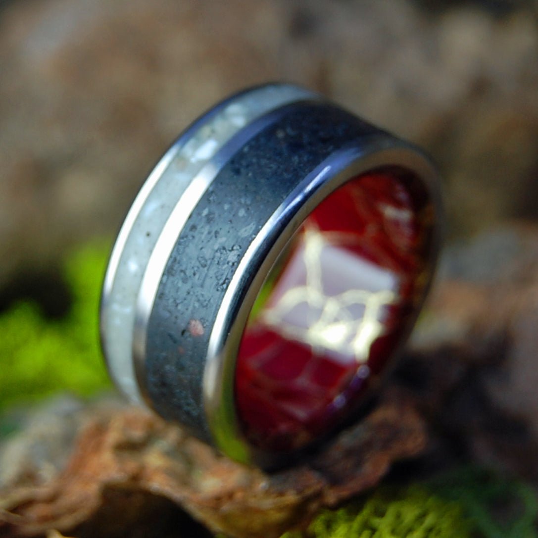 Scandinavian Wolf | Men's Wolf Teeth, Norway Beach Sand & Jasper Wedding Ring - Minter and Richter Designs