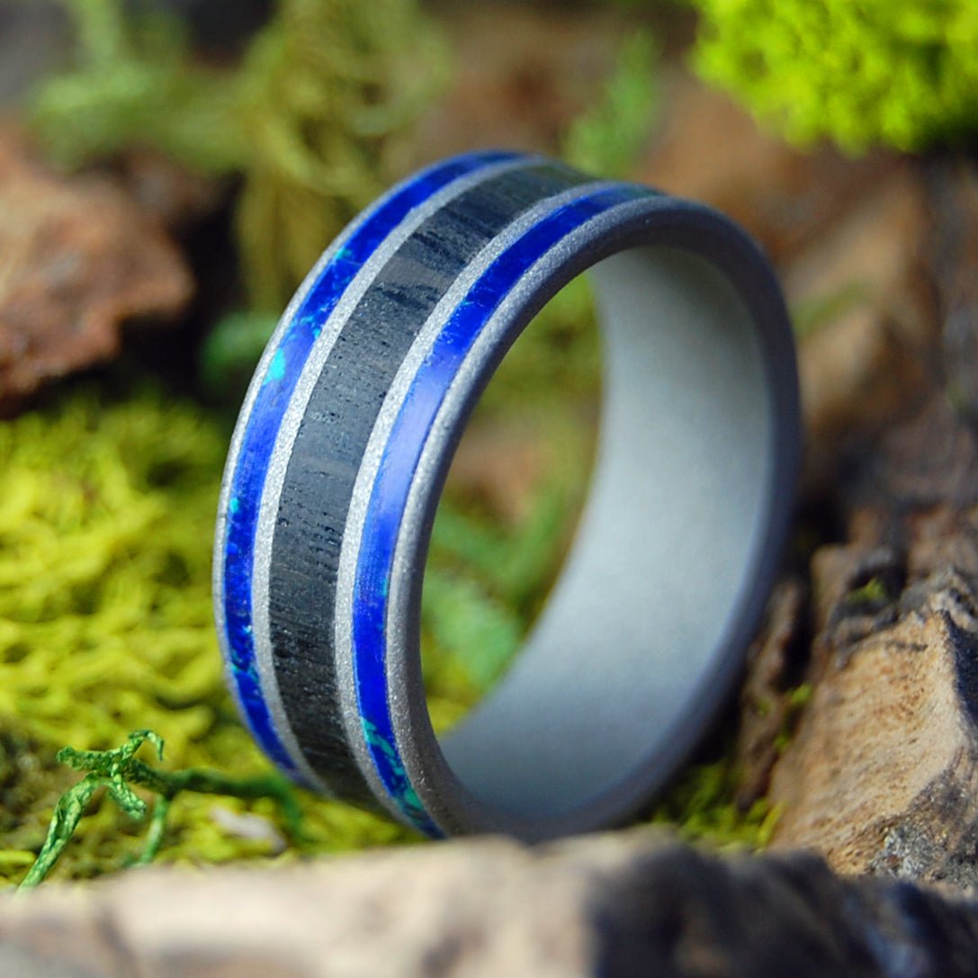 SCOTTISH SEAS | Men's Scottish Bog Oak, Azurite & Titanium Wedding Ring - Minter and Richter Designs