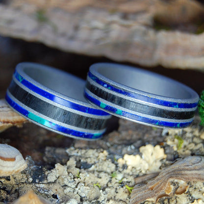 SCOTTISH SEAS SET | Scottish Bog Oak & Stone - Unique Wedding Rings - Wedding Rings - Minter and Richter Designs