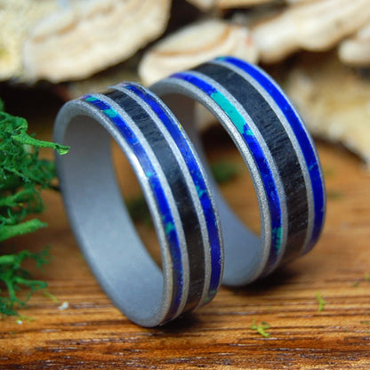 SCOTTISH SEAS SET | Scottish Bog Oak & Stone - Unique Wedding Rings - Wedding Rings - Minter and Richter Designs