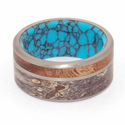 Sea Beneath | Men's Box Elder Wood, Hawaiian Koa Wood, & Turquoise Wedding Ring - Minter and Richter Designs