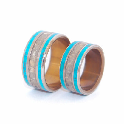 Sea Of Galilee | Israel Beach Sand & Chrysocolla Stone Unique Wedding Ring Sets - Minter and Richter Designs