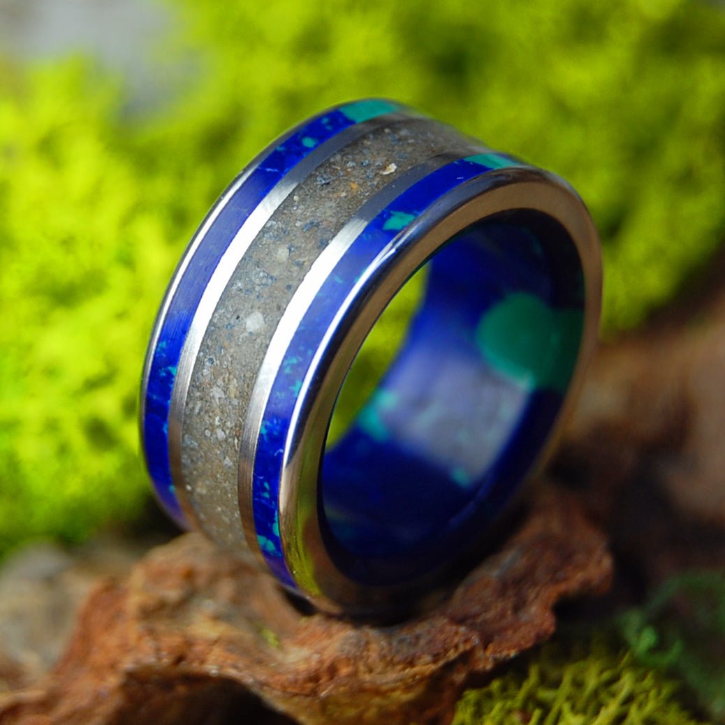 SEA OF KINNERET BLUE | Azurite, Crushed Israel Stone/Sand & Titanium Wedding Ring - Minter and Richter Designs