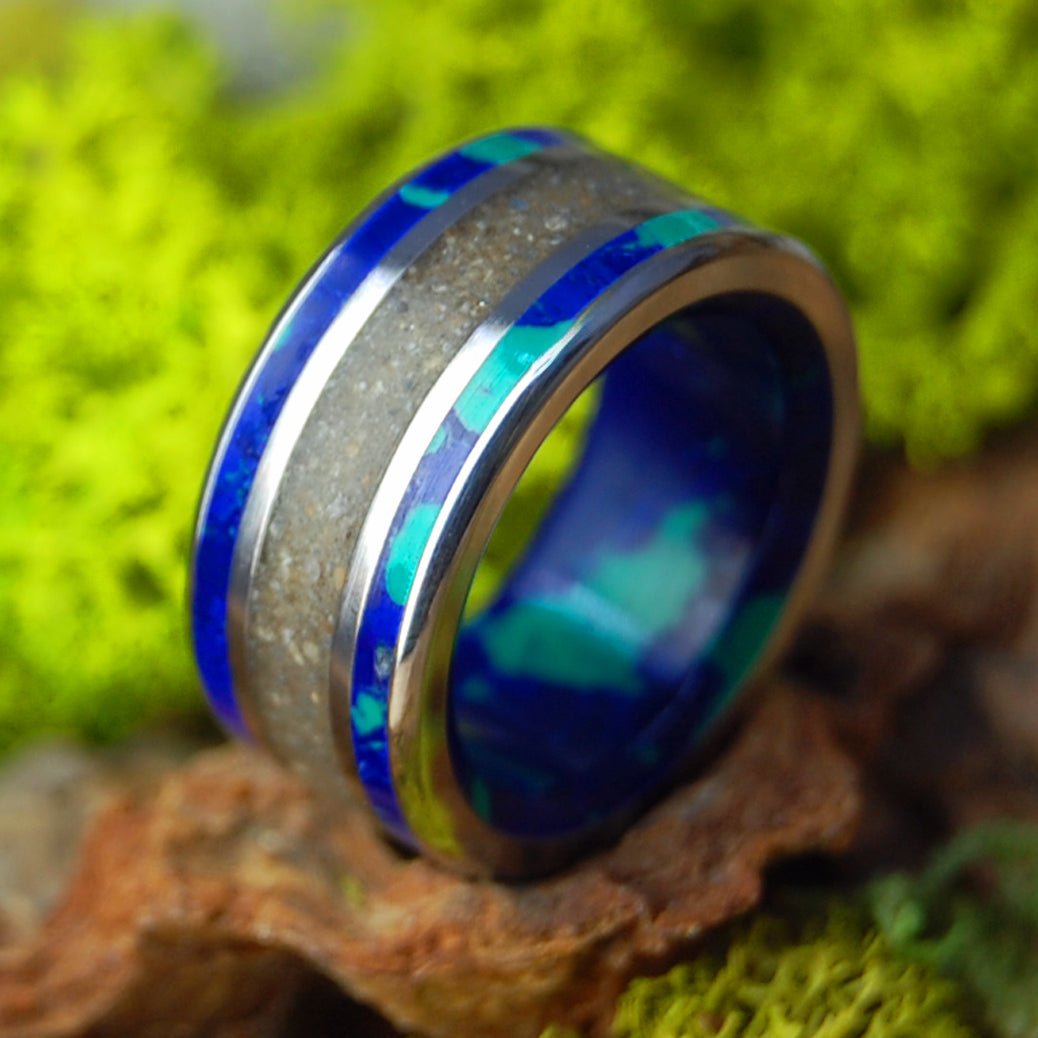 SEA OF KINNERET BLUE | Azurite, Crushed Israel Stone/Sand & Titanium Wedding Ring - Minter and Richter Designs