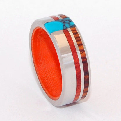 Secret Orange | Men's Turquoise, Cocobolo Wood, Blood Wood & Carbon Fiber Wedding Ring - Minter and Richter Designs