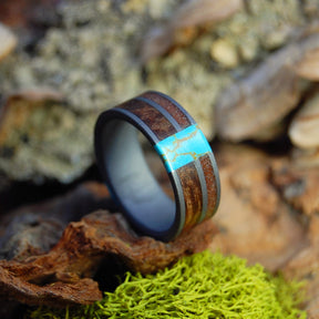 DOUBLE TURQUOISE SEDONA ARIZONA | Kingman & Arizona Turquoise, Sedona Desert Sand & Dark Maple - Wedding Ring - Minter and Richter Designs