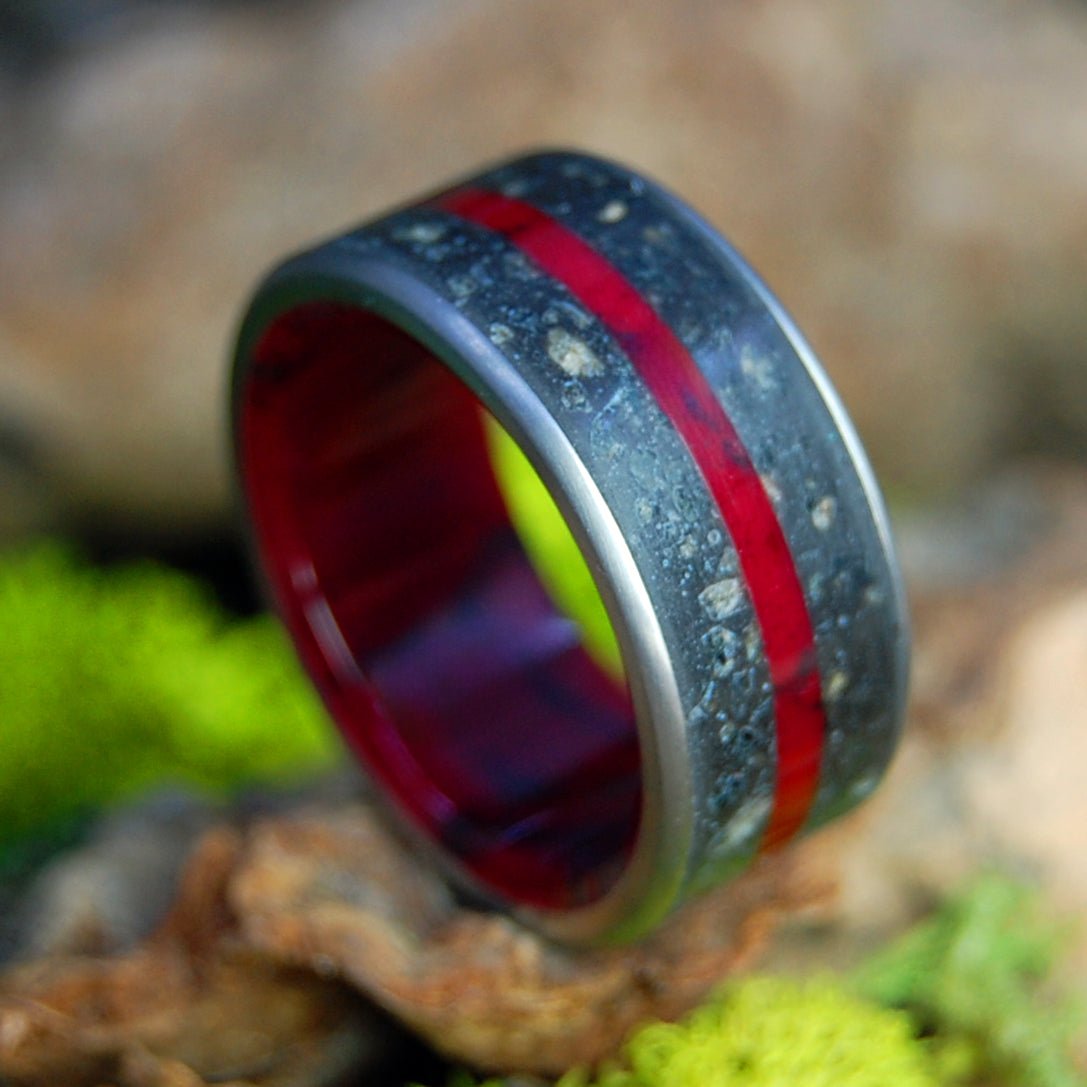 SEMPER FIDELIS - Iwo Jima | Men's Crimson & Black Jasper - Iwo Jima Beach Sand | Titanium Military Wedding Ring - Minter and Richter Designs