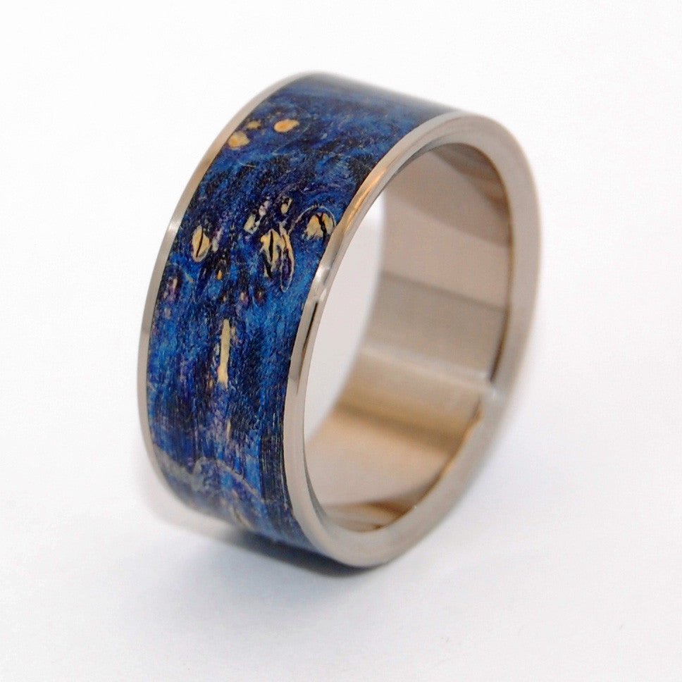 Shooting Stars | Men's Blue Box Elder Wood & Titanium Wedding Ring - Minter and Richter Designs