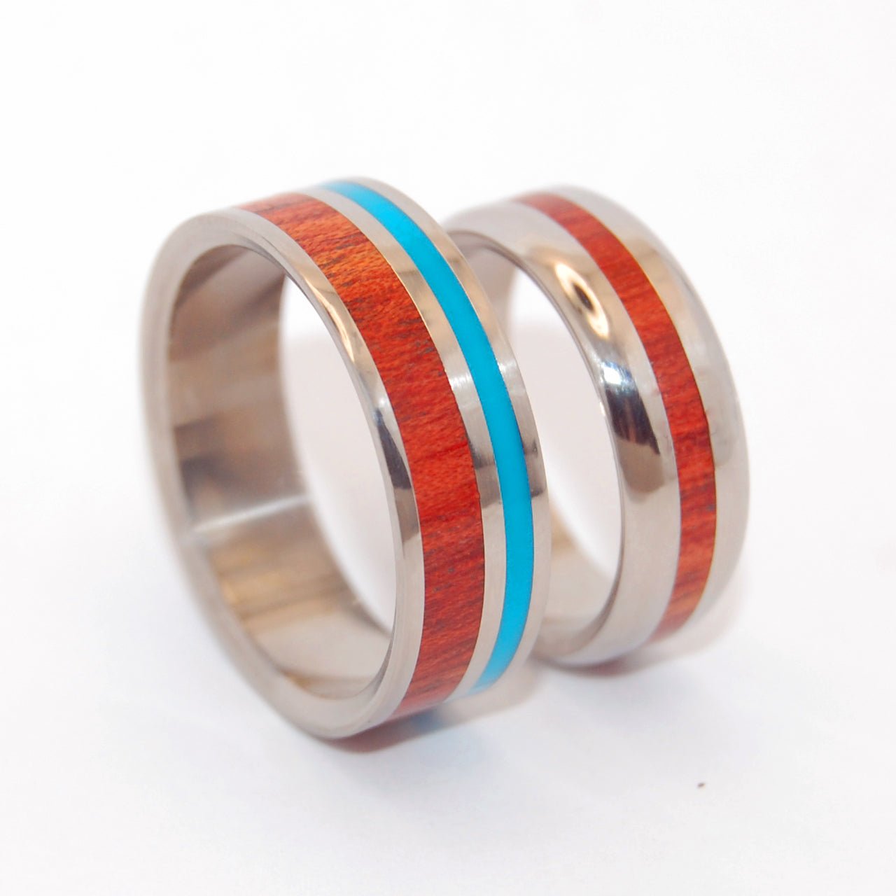 Shore Up My Heart | Blood Wood & Turquoise Resin Wedding Ring Set - Minter and Richter Designs