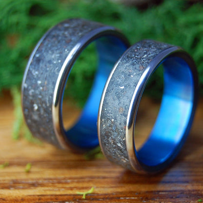 SHREDDED METAL SET | HI Black Beach Sand, Shredded Steel and Titanium Wedding Rings - Minter and Richter Designs
