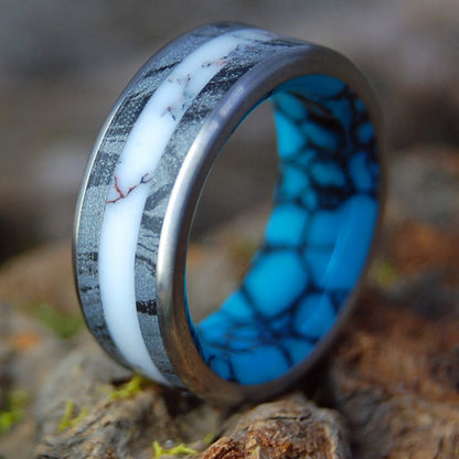 SILVER FIRE FLUSH | Men's Turquoise Stone, Jasper Stone, Silver Black M3 & Titanium Wedding Ring - Minter and Richter Designs