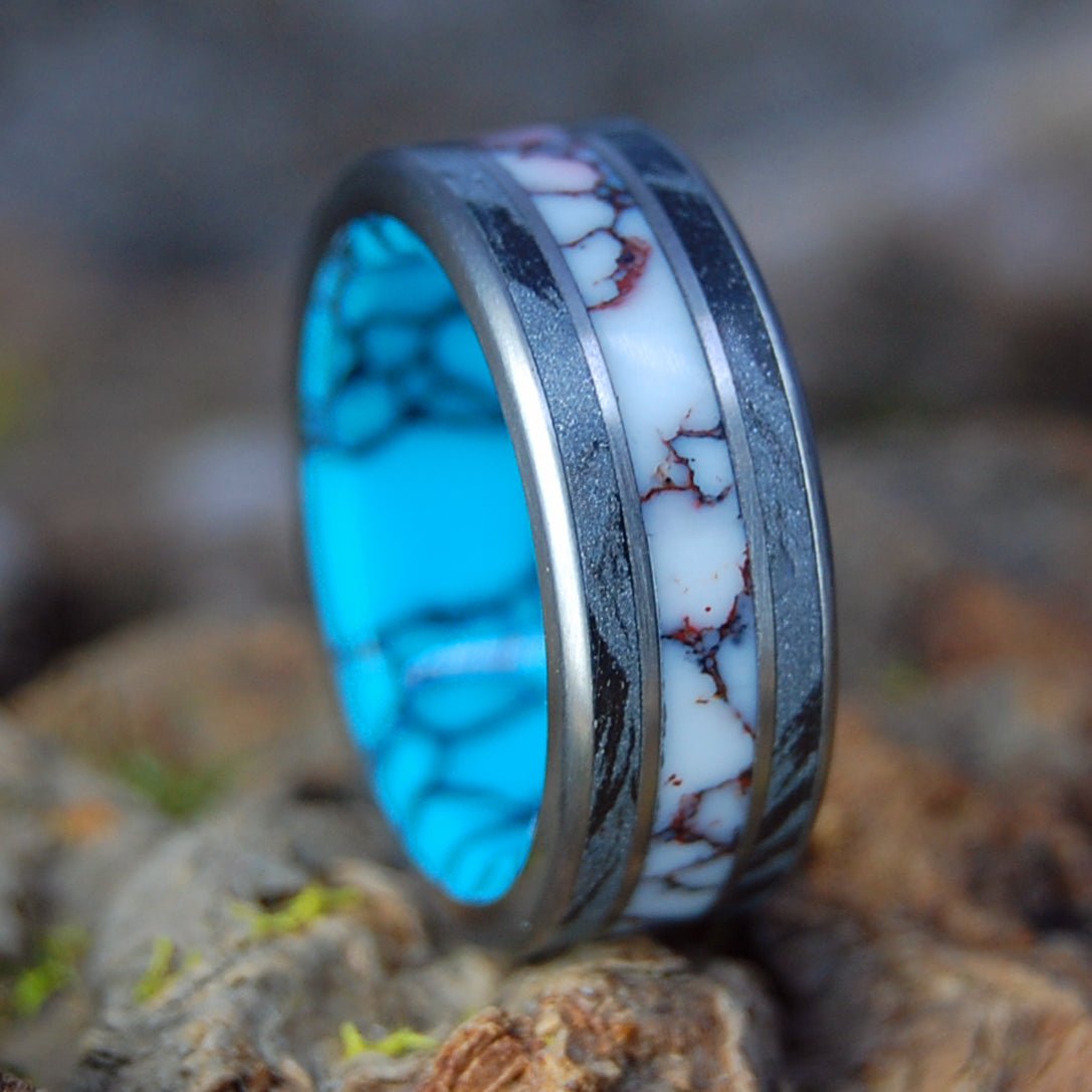 SILVER FIRE | Men's Turquoise Stone, Jasper Stone, Silver Black M3 & Titanium Wedding Ring - Minter and Richter Designs