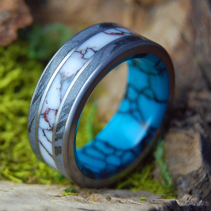 SILVER FIRE | Men's Turquoise Stone, Jasper Stone, Silver Black M3 & Titanium Wedding Ring - Minter and Richter Designs