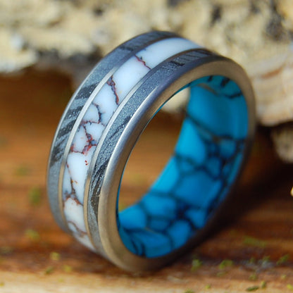 SILVER FIRE | Men's Turquoise Stone, Jasper Stone, Silver Black M3 & Titanium Wedding Ring - Minter and Richter Designs