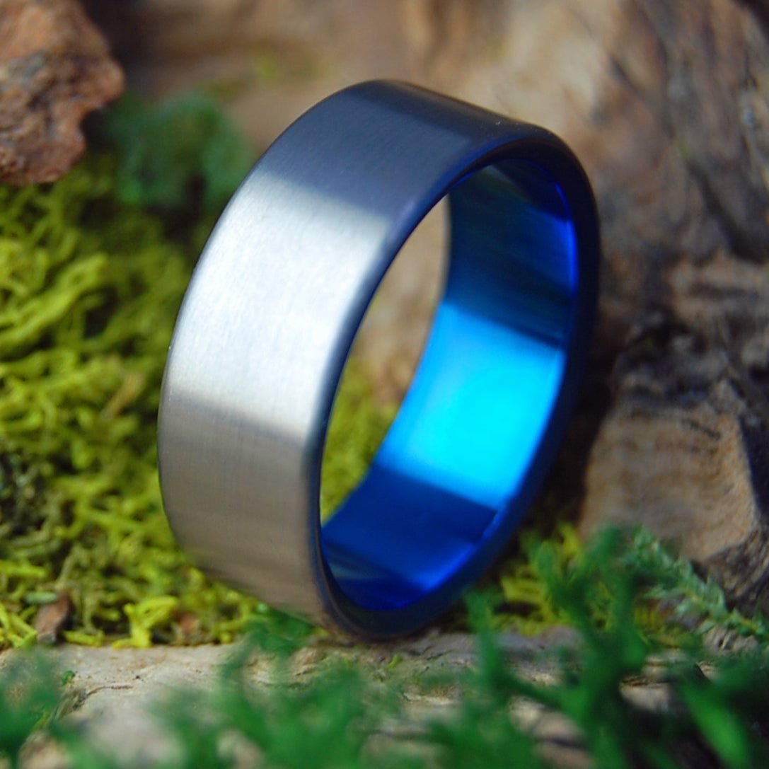 SIMPLE SATIN BLUE | Men's Satin Blue & Titanium Wedding Ring - Minter and Richter Designs