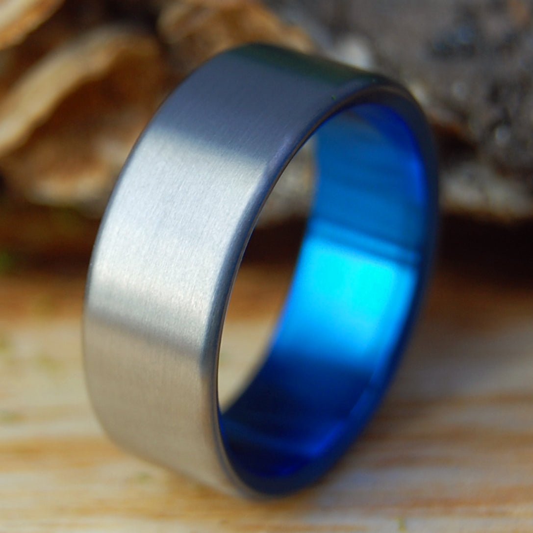 SIMPLE SATIN BLUE | Men's Satin Blue & Titanium Wedding Ring - Minter and Richter Designs
