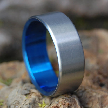 SIMPLE SATIN BLUE | Men's Satin Blue & Titanium Wedding Ring - Minter and Richter Designs