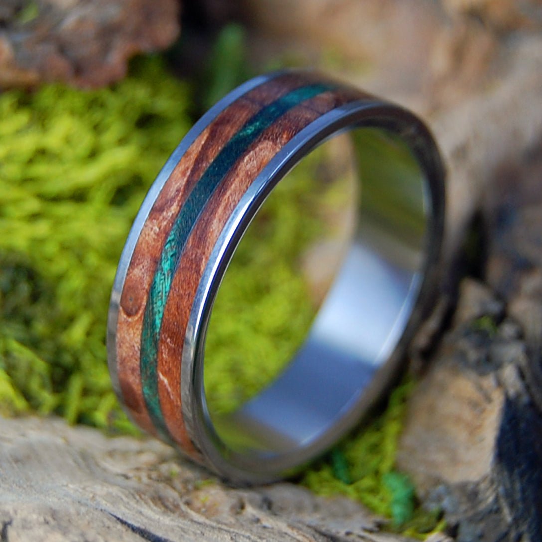 SLIM FOREST HILLS | Men's Green Maple Wood, Red Oak & Titanium Wedding Ring - Minter and Richter Designs