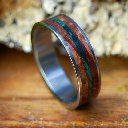 SLIM FOREST HILLS | Men's Green Maple Wood, Red Oak & Titanium Wedding Ring - Minter and Richter Designs