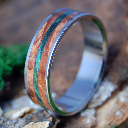 SLIM FOREST HILLS | Men's Green Maple Wood, Red Oak & Titanium Wedding Ring - Minter and Richter Designs