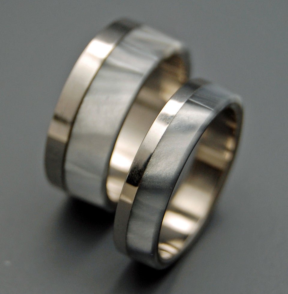 Smoke & Mirrors | Gray Pearl Opalescent & Titanium - Unique Wedding Ring - Wedding Ring Set - Minter and Richter Designs