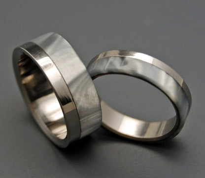 Smoke & Mirrors | Gray Pearl Opalescent & Titanium - Unique Wedding Rings - Wedding Rings - Minter and Richter Designs
