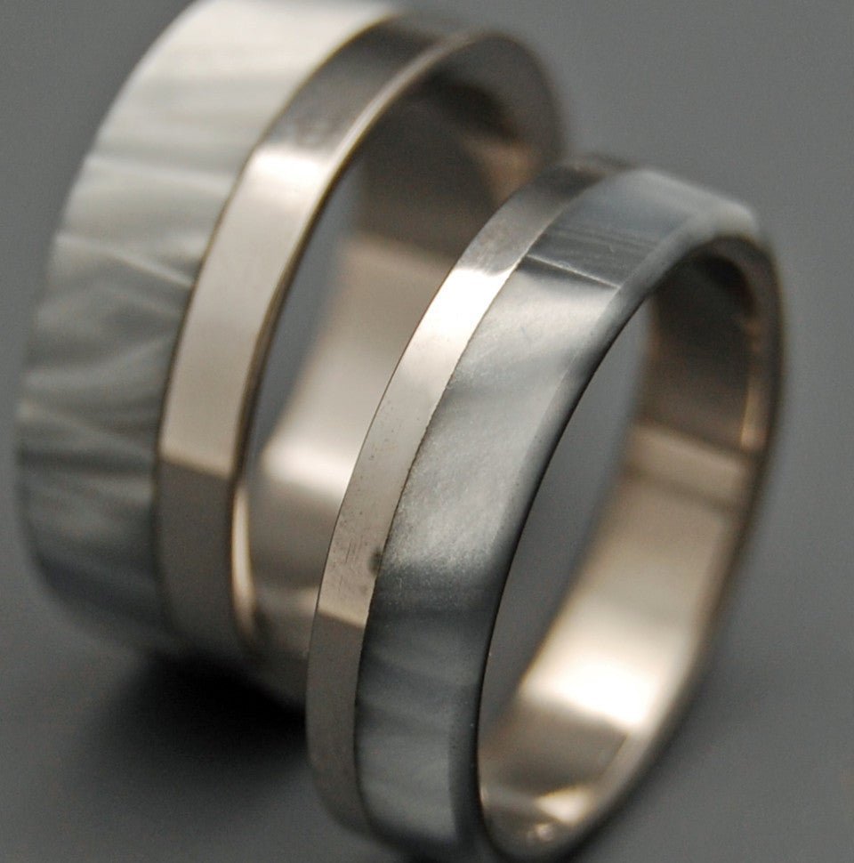 Smoke & Mirrors | Gray Pearl Opalescent & Titanium - Unique Wedding Rings - Wedding Rings - Minter and Richter Designs