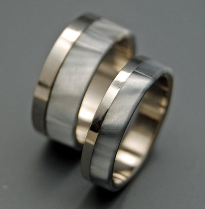 Smoke & Mirrors | Gray Pearl Opalescent & Titanium - Unique Wedding Rings - Wedding Rings - Minter and Richter Designs