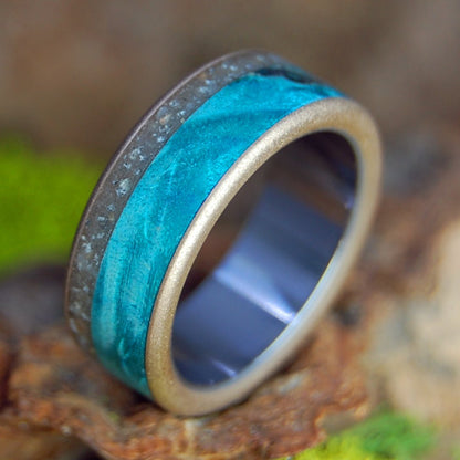 Smooth Waters Riviera Beach | Men's Turquoise Box Elder Wood, Riviera Beach Sand, Bronze & Titanium Wedding Ring - Minter and Richter Designs