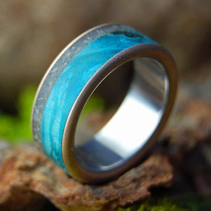 Smooth Waters Riviera Beach | Men's Turquoise Box Elder Wood, Riviera Beach Sand, Bronze & Titanium Wedding Ring - Minter and Richter Designs