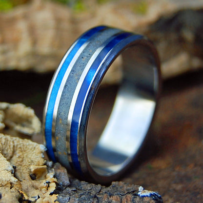 SMYRNA OCEAN BLUE | Beach Sand, Blue Marbled Opalescent & Titanium Wedding Ring - Minter and Richter Designs