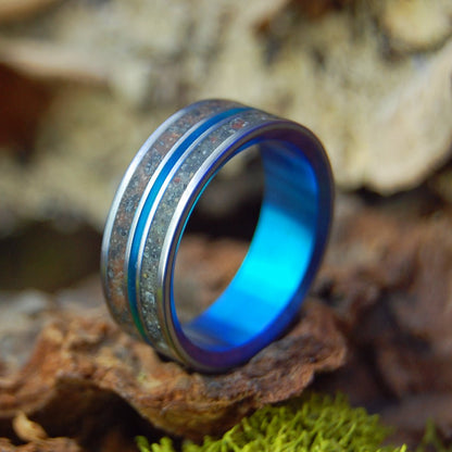 Snow Canyon Deer Turquoise | Men's Deer Bone, Lava, Beach Sand & Titanium Wedding Ring - Minter and Richter Designs
