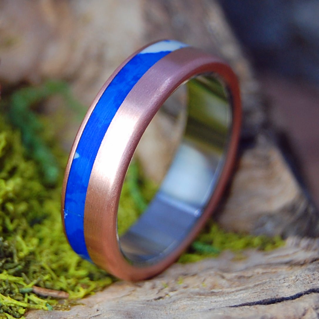 SODALITE KNIGHT | Men's Copper, Blue Stone & Titanium Wedding Ring - Minter and Richter Designs