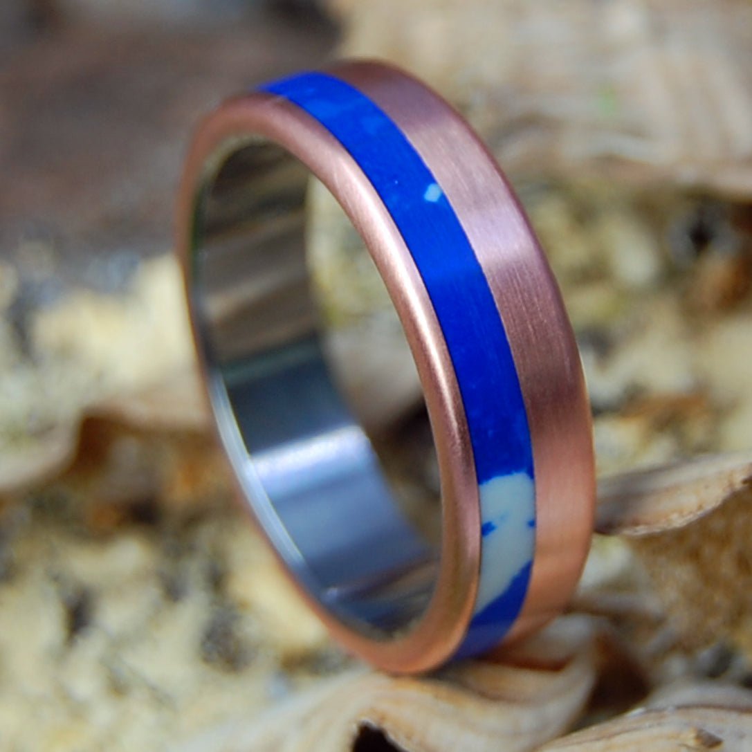SODALITE KNIGHT | Men's Copper, Blue Stone & Titanium Wedding Ring - Minter and Richter Designs