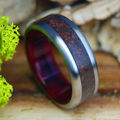 SOUL OF THE CERATOPS | Men's Triceratop Teeth, T-Rex Bone & Oregon Red Lava - Titanium Wedding Ring - Minter and Richter Designs