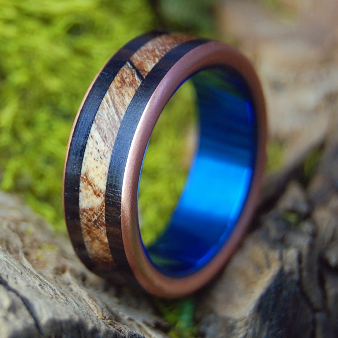 SPALTED EBONY BLUE | Men's Spalted Maple, African Ebony & Titanium Wedding Ring - Minter and Richter Designs