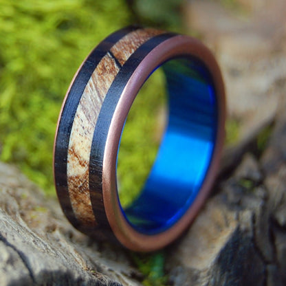 SPALTED EBONY BLUE | Men's Spalted Maple, African Ebony & Titanium Wedding Ring - Minter and Richter Designs