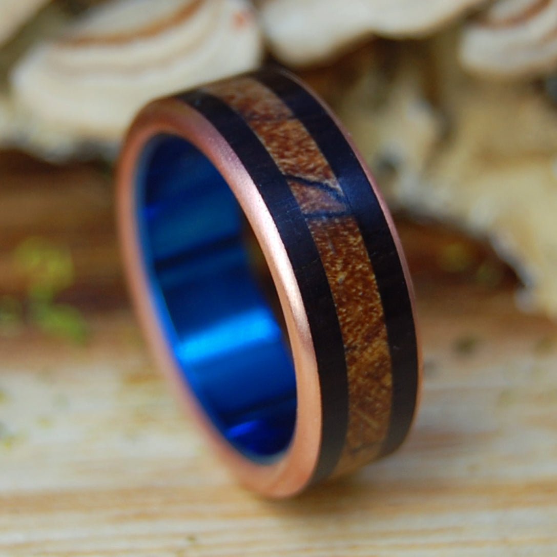 SPALTED EBONY BLUE | Men's Spalted Maple, African Ebony & Titanium Wedding Ring - Minter and Richter Designs