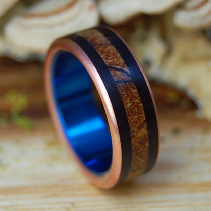 SPALTED EBONY BLUE | Men's Spalted Maple, African Ebony & Titanium Wedding Ring - Minter and Richter Designs