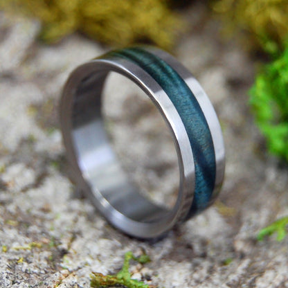 Starry Night | Size 7.75 At 6.4mm | Blue Box Elder Wood | Unique Wedding Ring | On Sale - Minter and Richter Designs