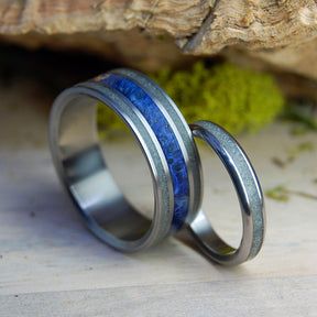 ST. AUGUSTINE AND THE DEEP BLUE SEA | St. Augustine Beach Sand and Blue Box Elder Wood - Unique Wedding Rings - Minter and Richter Designs