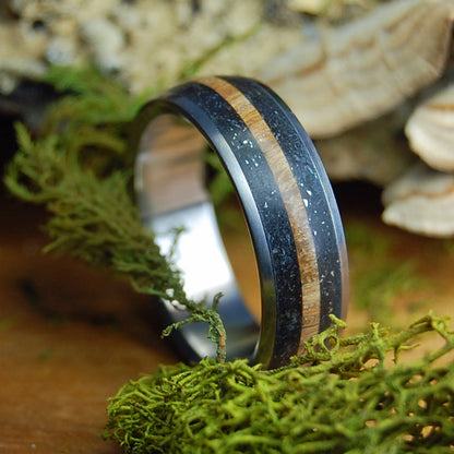 STEEL MY HEART | Men's Hickory Wood, Crushed Steel & Titanium Wedding Ring - Minter and Richter Designs